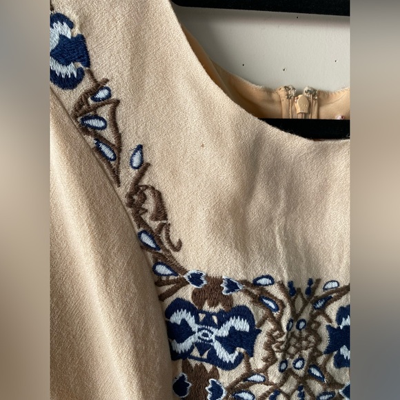 NWT• Korvilas Yulia for Anthropologie Embroidered Boho Mini Dress Cream Blue 2P - Picture 13 of 16